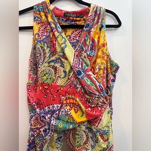 Ralph Lauren sleeveless, ruched paisley dress